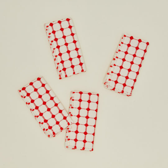 Wicker Fringed Napkin, Set of 4 - Cherry