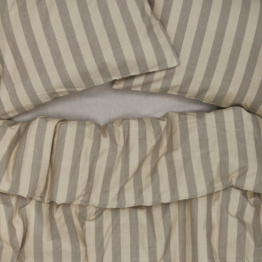 Essential Stripe Duvet - Light Grey/Dark Grey on bed with matching pillow cases