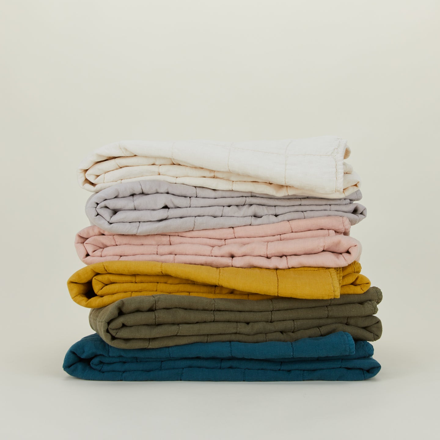 Simple Linen Quilted Throw - Mustard