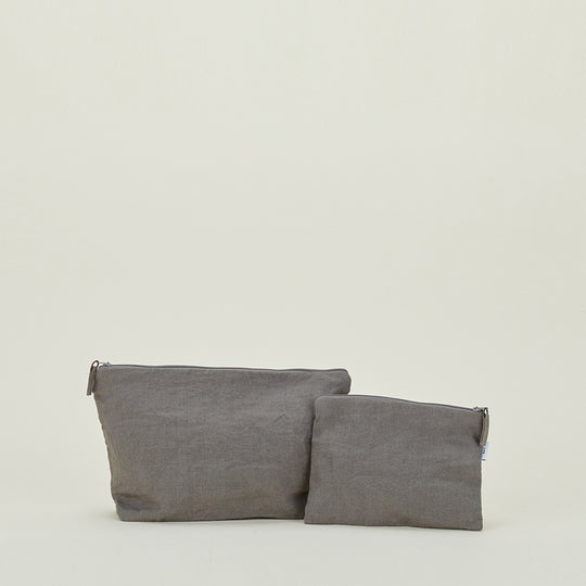 Simple Linen Zipper Pouch - Dark Grey